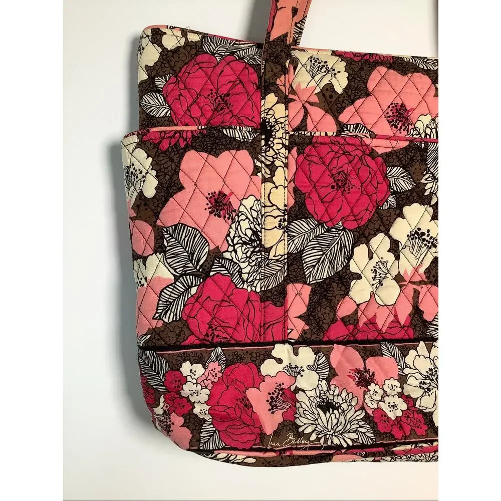 Vera Bradley Mocha Rouge Floral Quilted Cotton Tote Shoulder Bag Purse F12-10